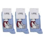 Look-Socks-Atkılı-Ayıcık-Karakter-Desenli-Mavi-Kolej-Çorap-3-Adet