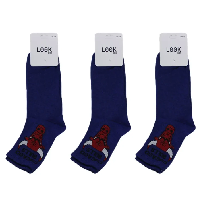 Look-Socks-Chicago-Bulls-Karakter-Desenli-Mavi-Kolej-Çorap-3-Adet