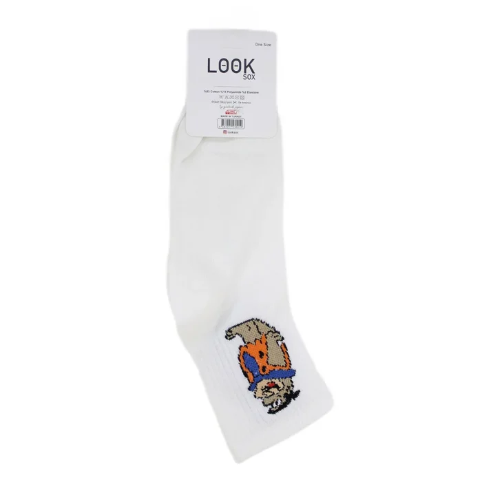 Look-Socks-Fred-Çakmaktaş-Desenli-Beyaz-Kolej-Çorap-4