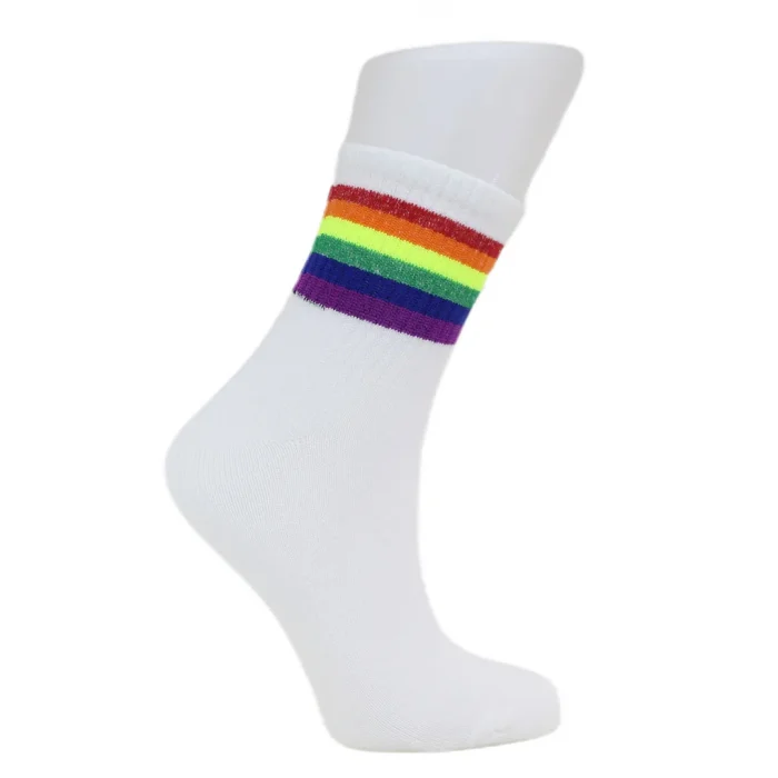 Look-Socks-Gökkuşağı-Çizgili-Beyaz-Kolej-Çorap-2