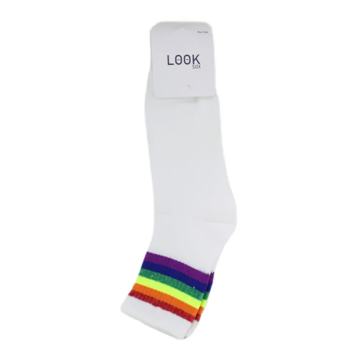 Look-Socks-Gökkuşağı-Çizgili-Beyaz-Kolej-Çorap-3