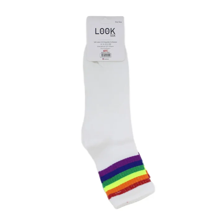 Look-Socks-Gökkuşağı-Çizgili-Beyaz-Kolej-Çorap-4