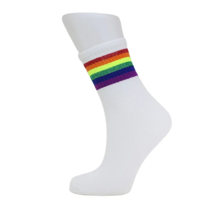 Look-Socks-Gökkuşağı-Çizgili-Beyaz-Kolej-Çorap