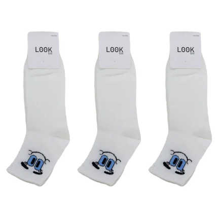 Look-Socks-Gülen-Yüz-Renkli-Göz-Karakter-Desenli-Beyaz-Kolej-Çorap-3-Adet