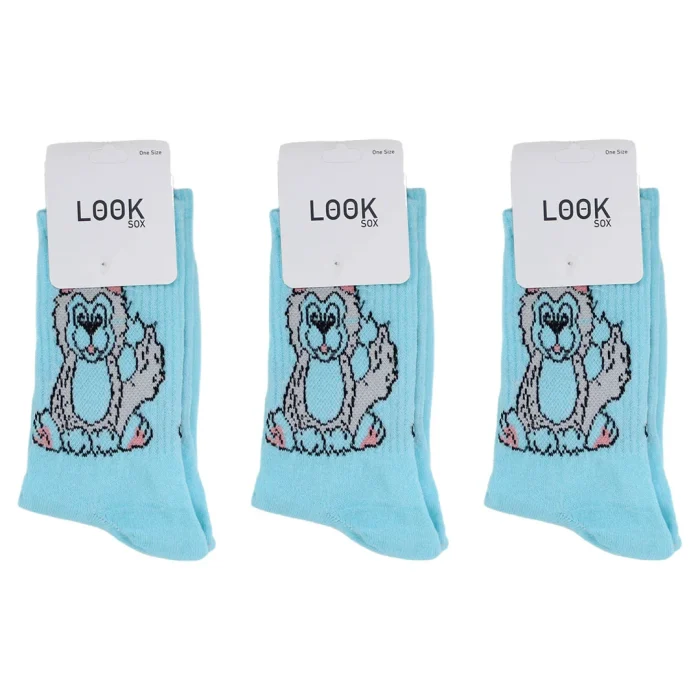 Look-Socks-Karakter-Desenli-Mavi-Kolej-Çorap-3-Adet