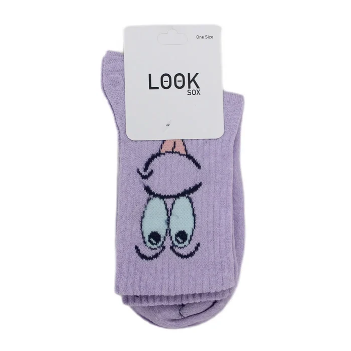 Look-Socks-Karakter-Desenli-Mor-Kolej-Çorap-3