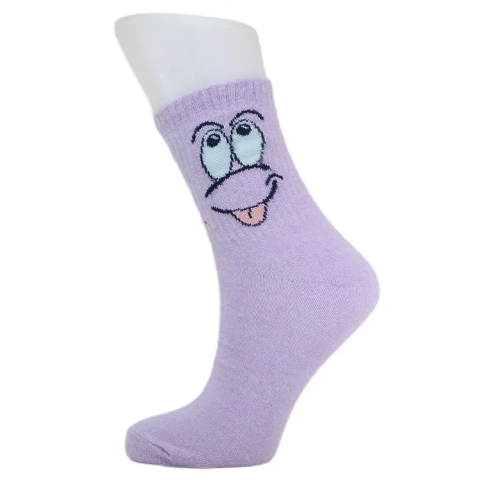Look-Socks-Karakter-Desenli-Mor-Kolej-Çorap