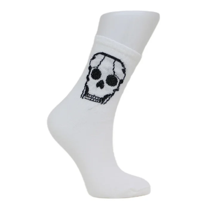 Look-Socks-Kuru-Kafa-İskelet-Karakter-Desenli-Beyaz-Kolej-Çorap-2