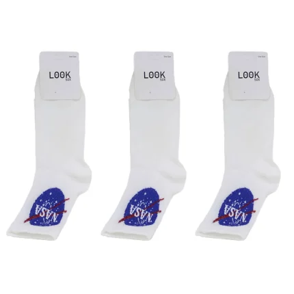 Look-Socks-Nasa-Desenli-Beyaz-Kolej-Çorap-3-Adet