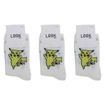 Look-Socks-Pikachu-Pokemon-Desenli-Beyaz-Kolej-Çorap-3-Adet