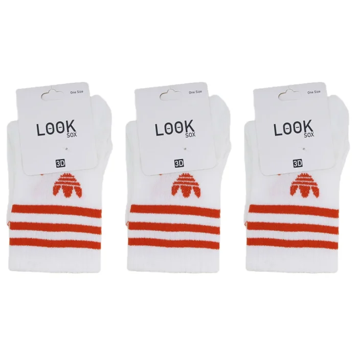 Look-Socks-Turuncu-Çizgili-Beyaz-Kolej-Çorap-3-Adet