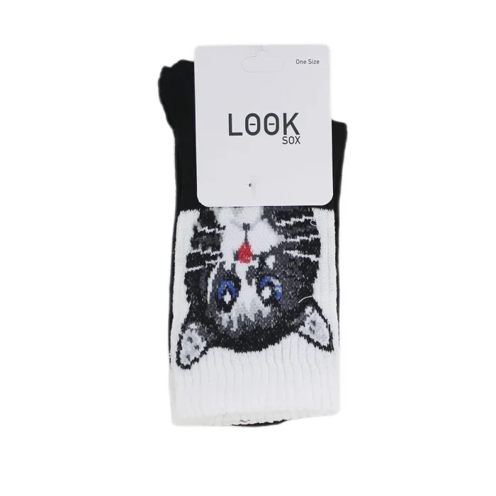 Look-Socks-Yavru-Kedi-Desenli-Siyah-Kolej-Çorap-3