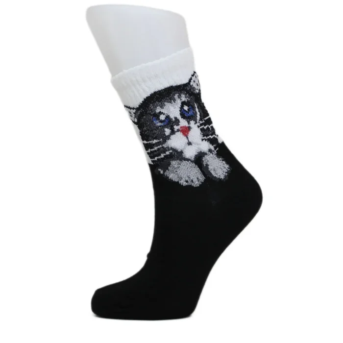Look-Socks-Yavru-Kedi-Desenli-Siyah-Kolej-Çorap