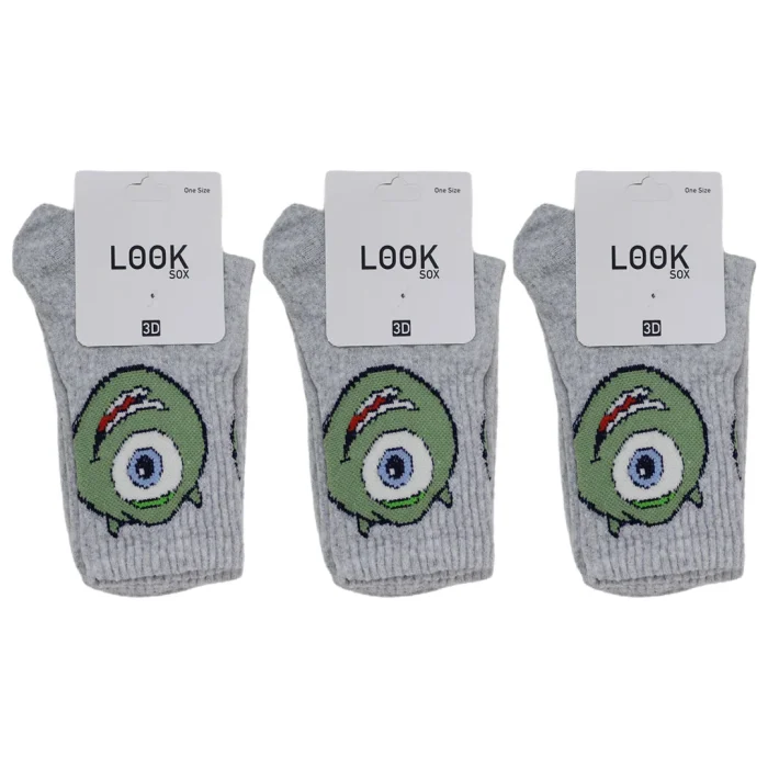 Look-Socks-Yeşil-Uzaylı-Canavar-Göz-Karakter-Desenli-Kolej-Çorap-3-Adet